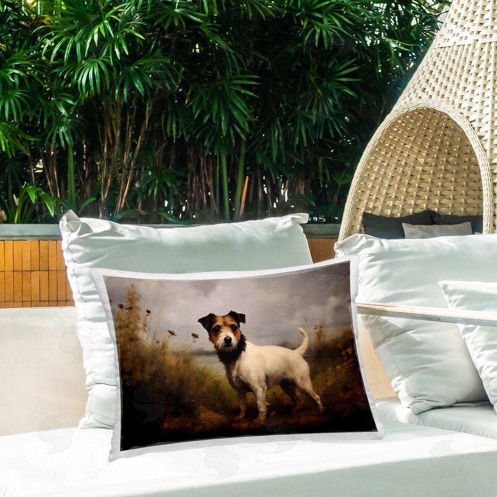 Petal Prints Design Jack Russell Terrier Landscape Outdoor Quick-Dry Polyester Printed Throw Pillow in Back Yard