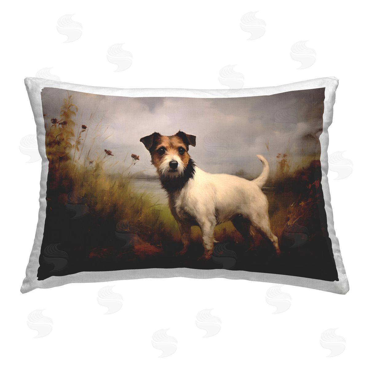 Petal Prints Design Jack Russell Terrier Landscape Printed Plush Polyester Throw Pillow