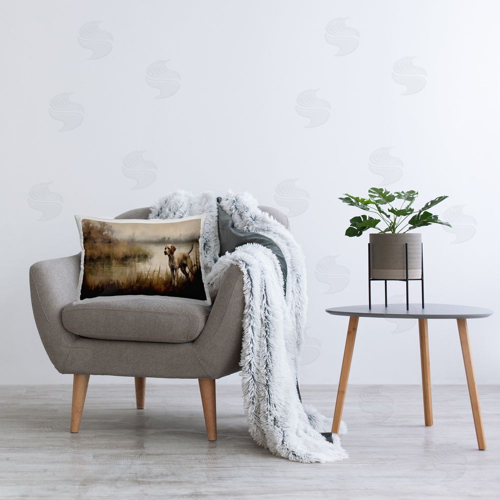 Petal Prints Design Hunting Dog in Nature Printed Plush Polyester Throw Pillow On Chair
