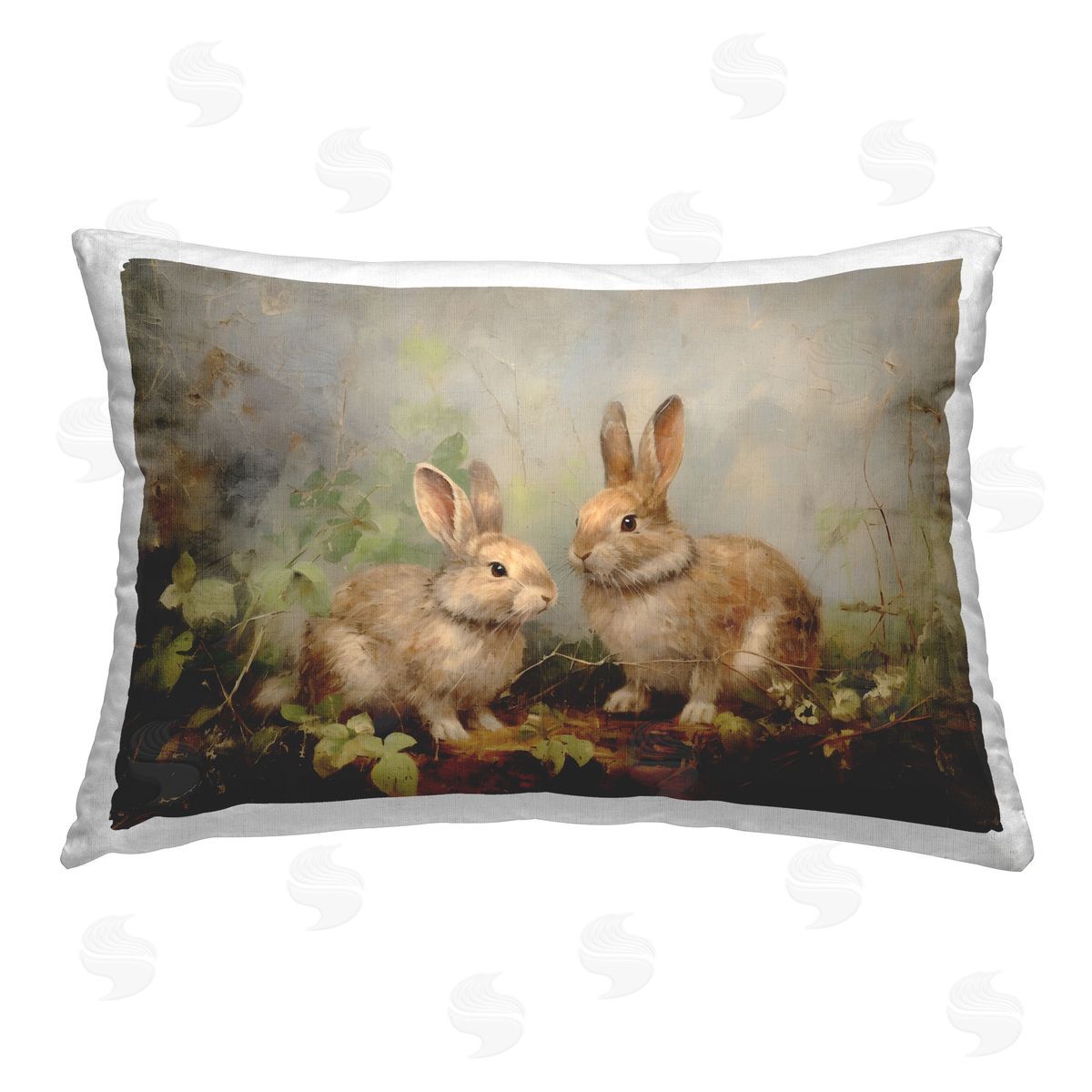 Petal Prints Design Wild Rabbits in Nature Printed Plush Polyester Throw Pillow
