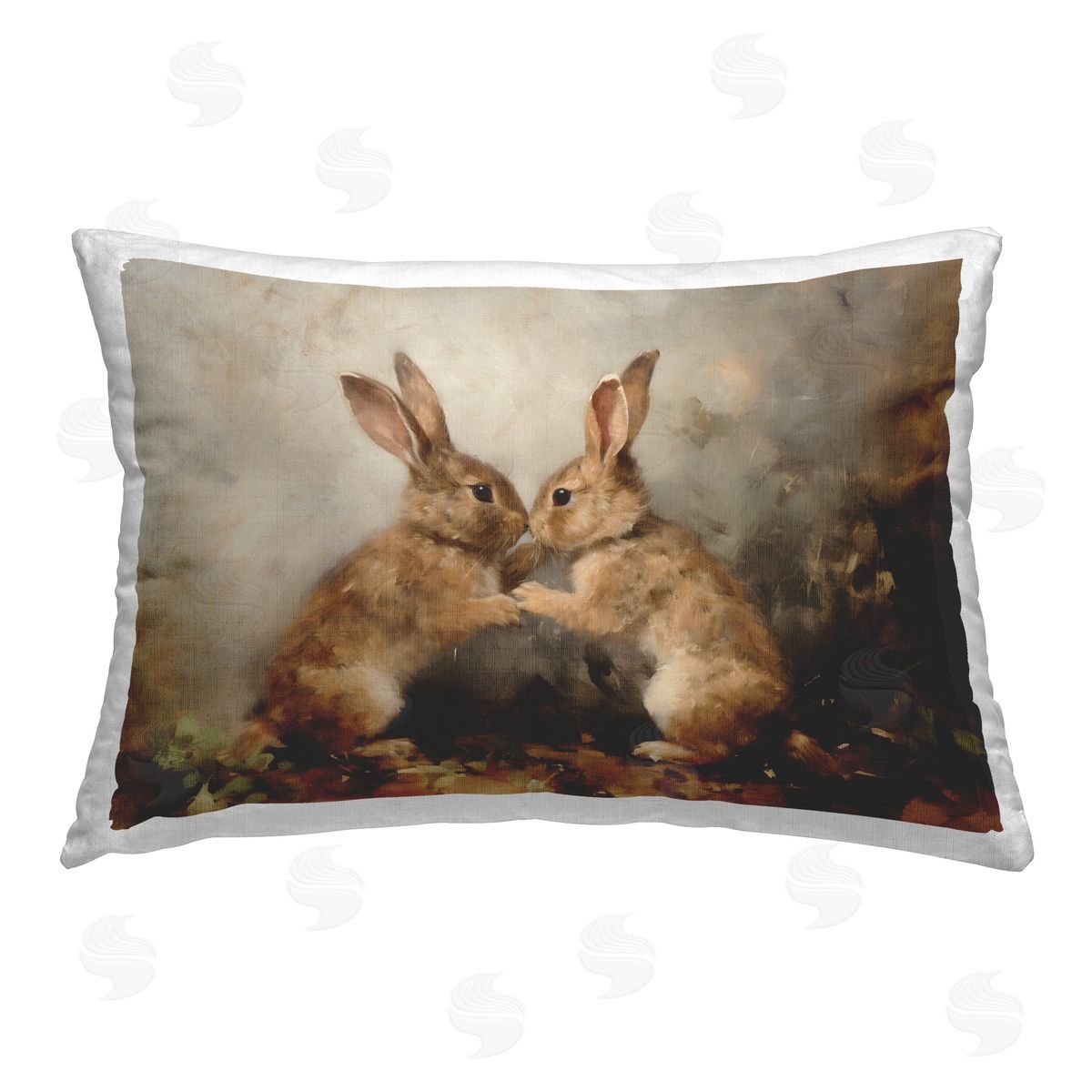 Petal Prints Design Bunny Boxing Duo Printed Plush Polyester Throw Pillow