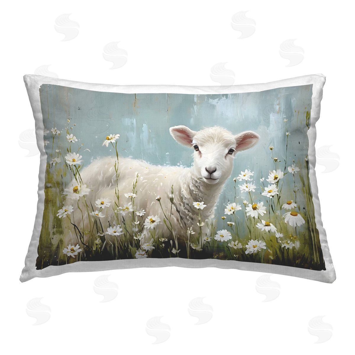 Petal Prints Design Lamb Among Daisies Printed Plush Polyester Throw Pillow