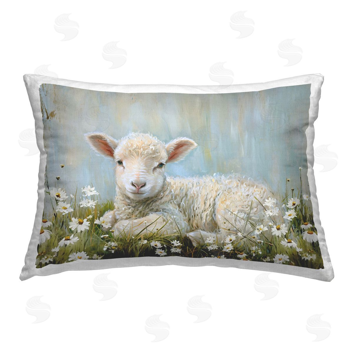 Petal Prints Design Lamb Resting in Meadow Printed Plush Polyester Throw Pillow