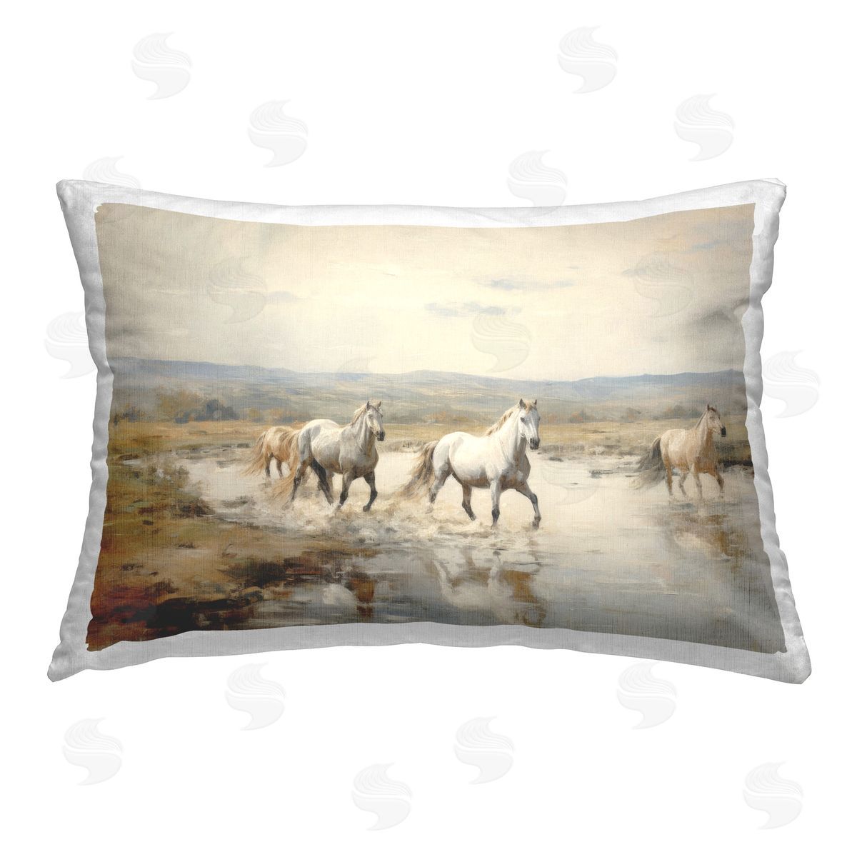 Petal Prints Design Free Horses Running Printed Plush Polyester Throw Pillow