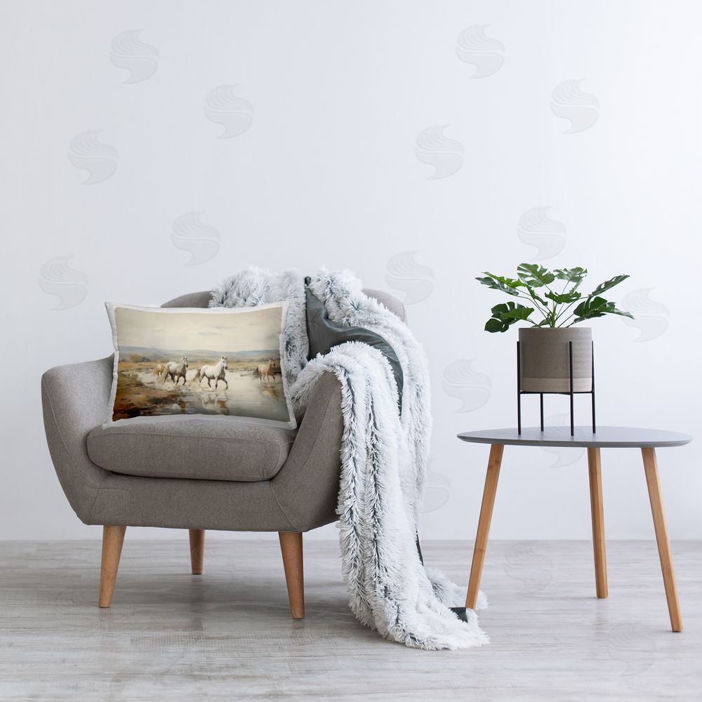Petal Prints Design Free Horses Running Printed Plush Polyester Throw Pillow On Chair