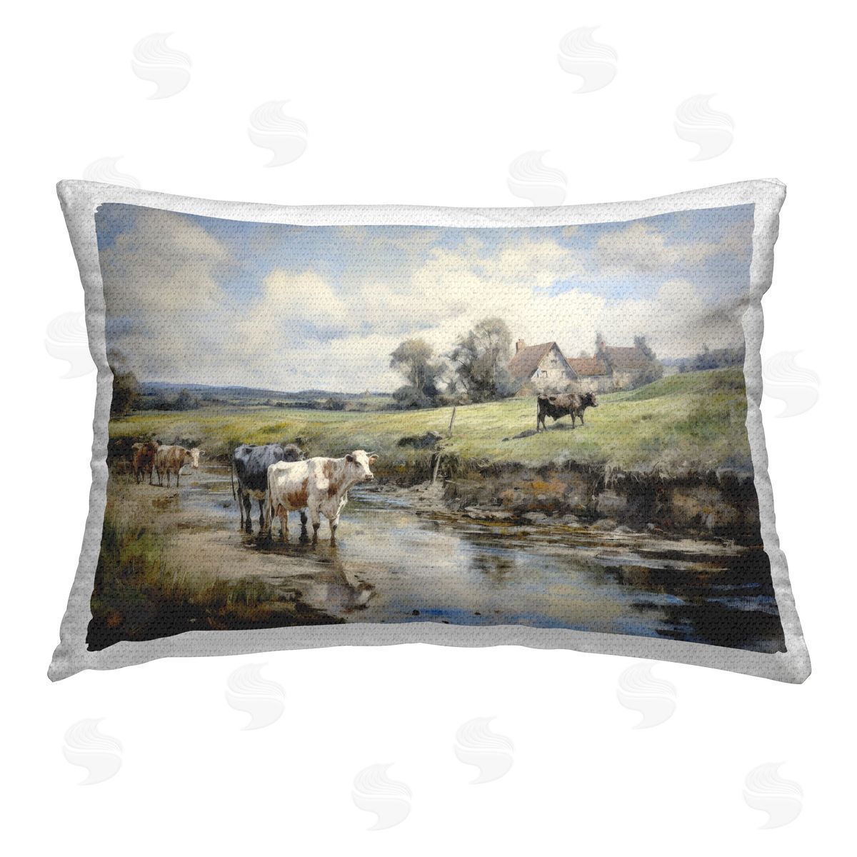 Petal Prints Design Free Roaming Cattle Outdoor Quick-Dry Polyester Printed Throw Pillow