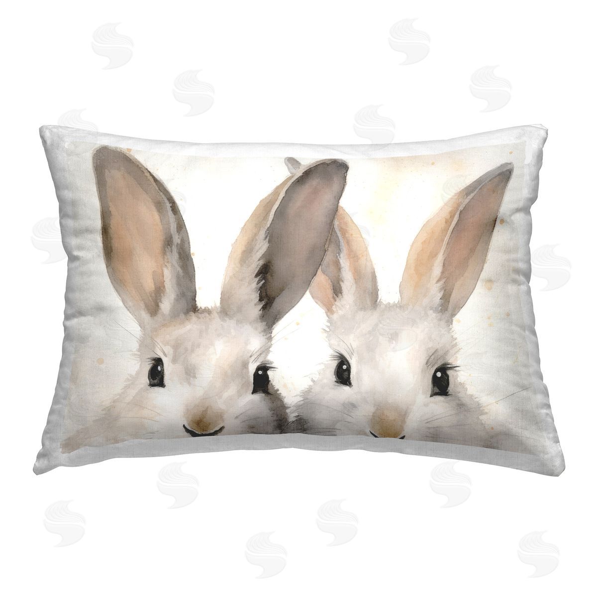 Petal Prints Design Two Peeking Rabbits Printed Plush Polyester Throw Pillow