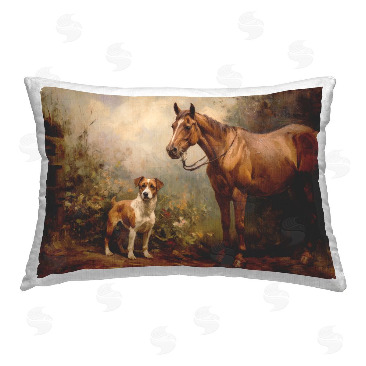 Petal Prints Design Horse & Dog in Nature Printed Plush Polyester Throw Pillow