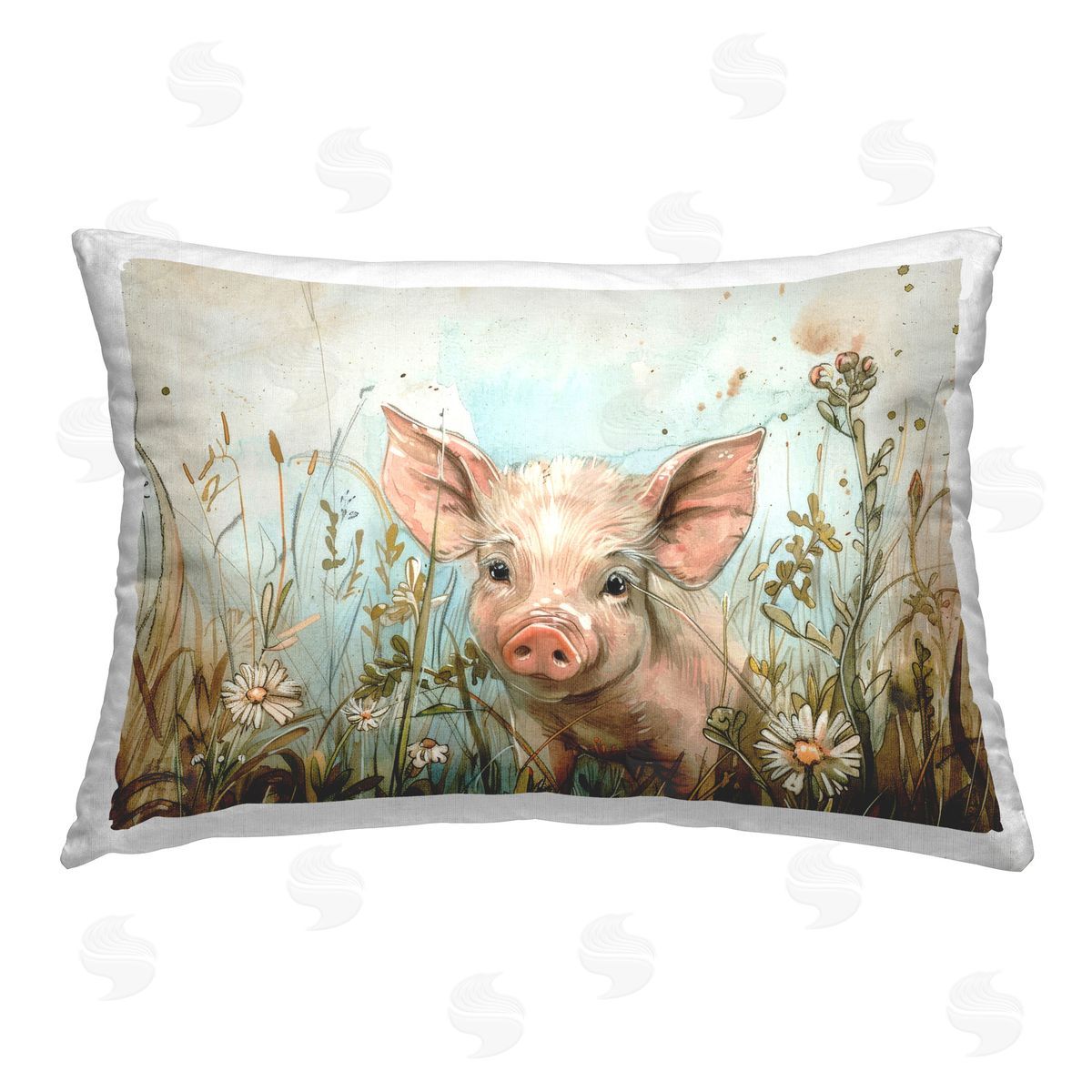 Petal Prints Design Piglet Among Flowers Printed Plush Polyester Throw Pillow