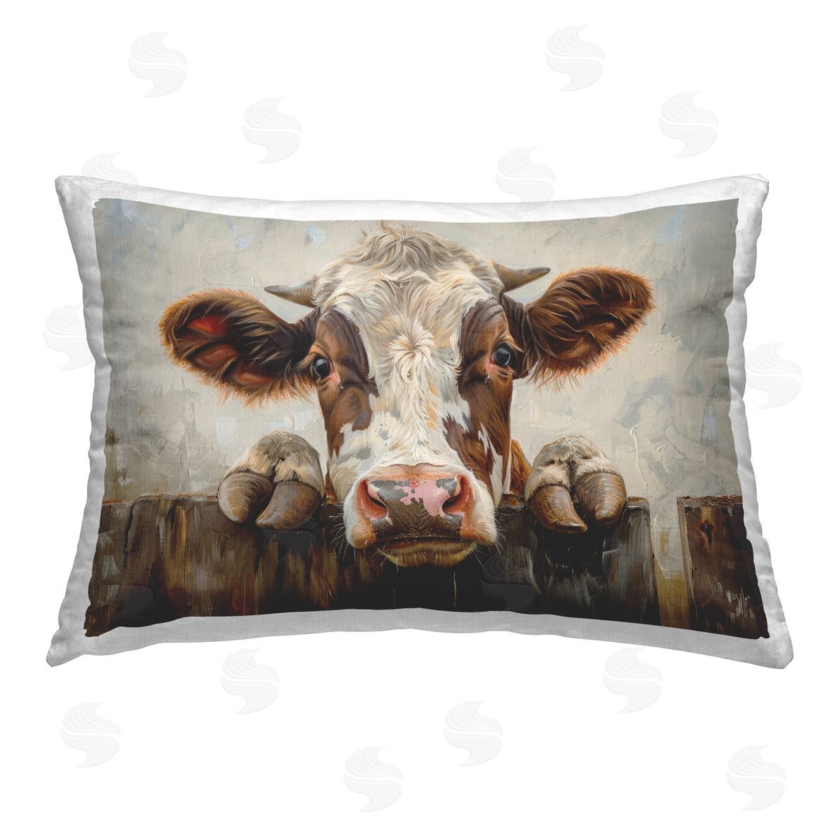 Petal Prints Design Cow On Fence Printed Plush Polyester Throw Pillow
