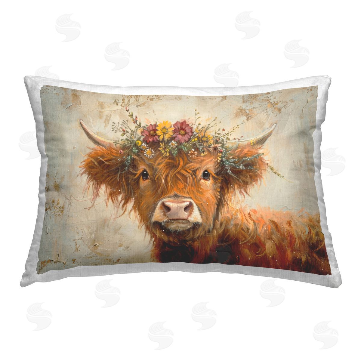 Petal Prints Design Floral Crown Highland Printed Plush Polyester Throw Pillow