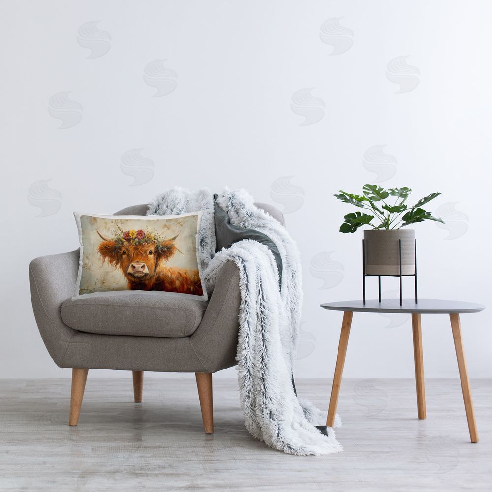Petal Prints Design Floral Crown Highland Printed Plush Polyester Throw Pillow On Chair