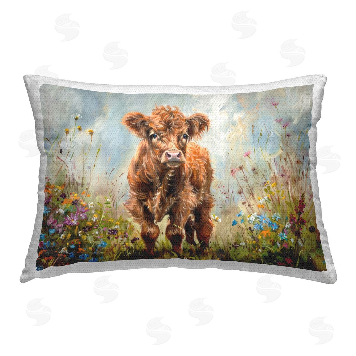 Petal Prints Design Mountain Cow Scene Outdoor Quick-Dry Polyester Printed Throw Pillow