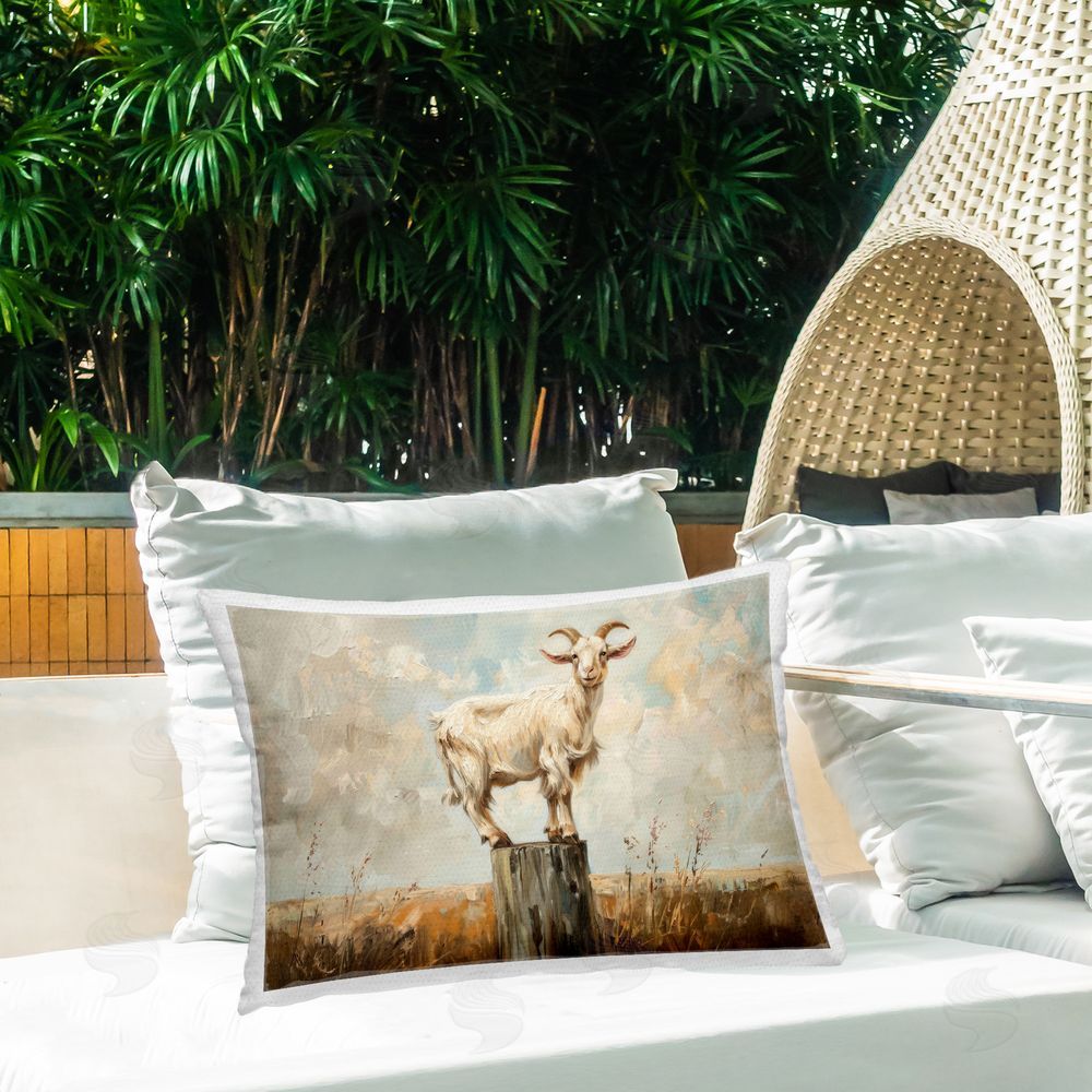 Petal Prints Design On The Fence Goat Outdoor Quick-Dry Polyester Printed Throw Pillow in Back Yard