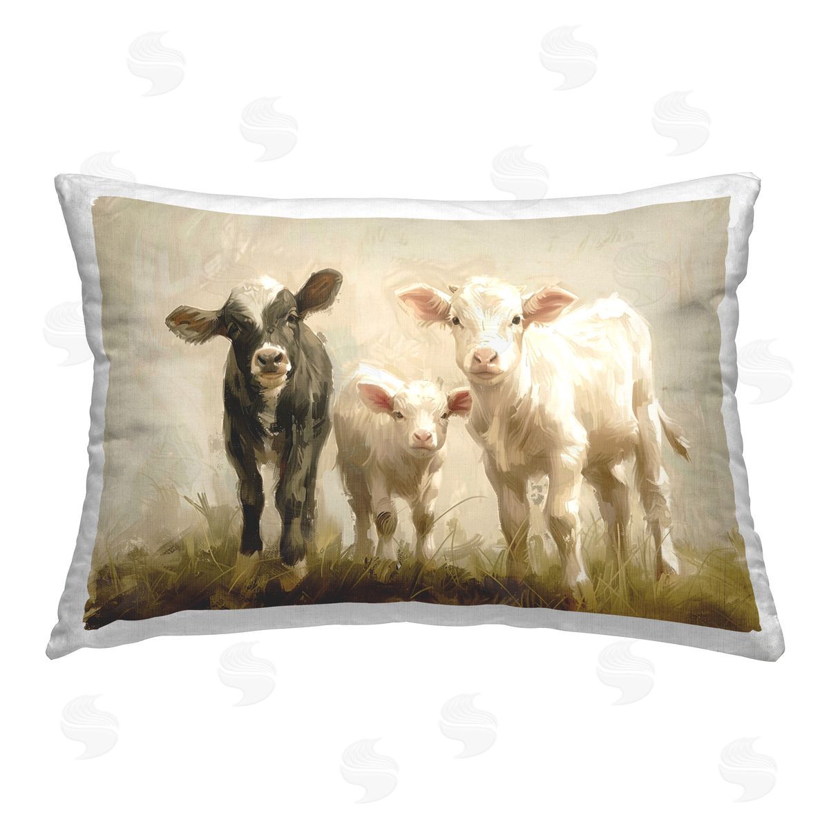 Petal Prints Design Baby Cattle Trio Printed Plush Polyester Throw Pillow