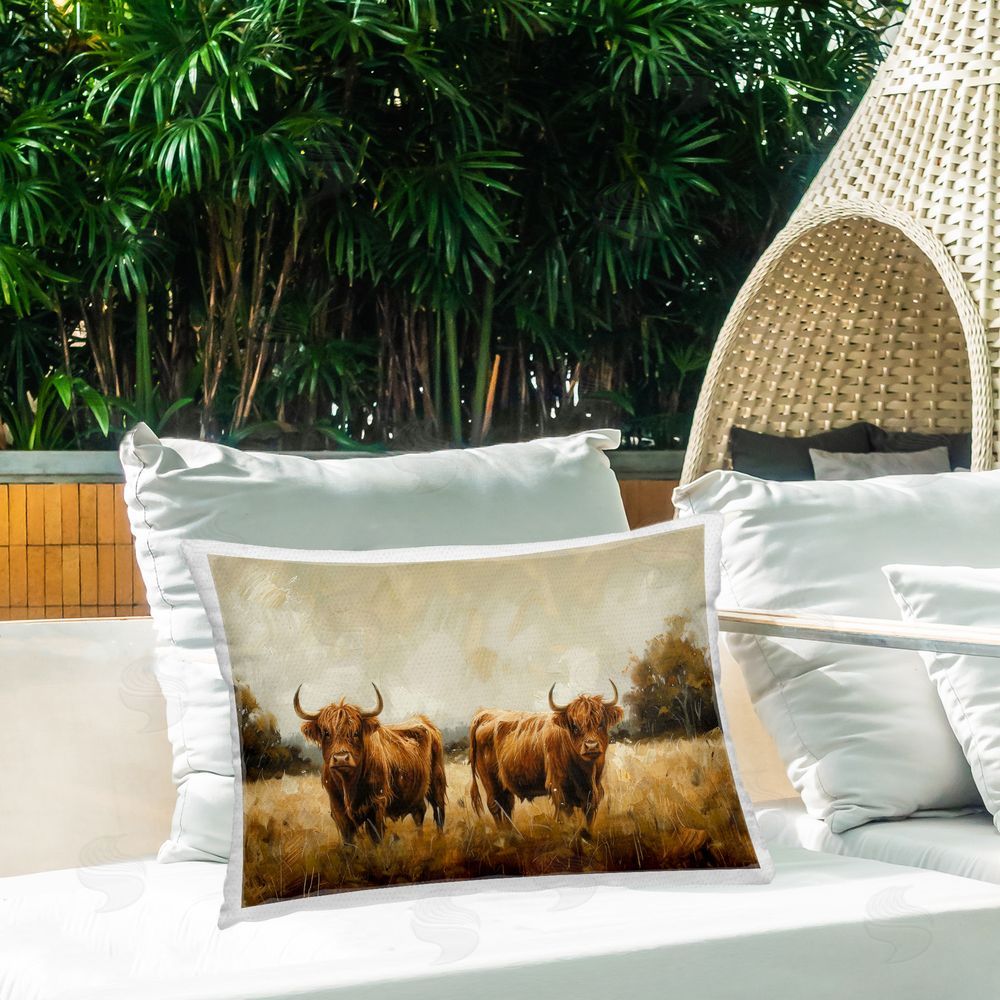 Petal Prints Design Couple of Cows Outdoor Quick-Dry Polyester Printed Throw Pillow in Back Yard
