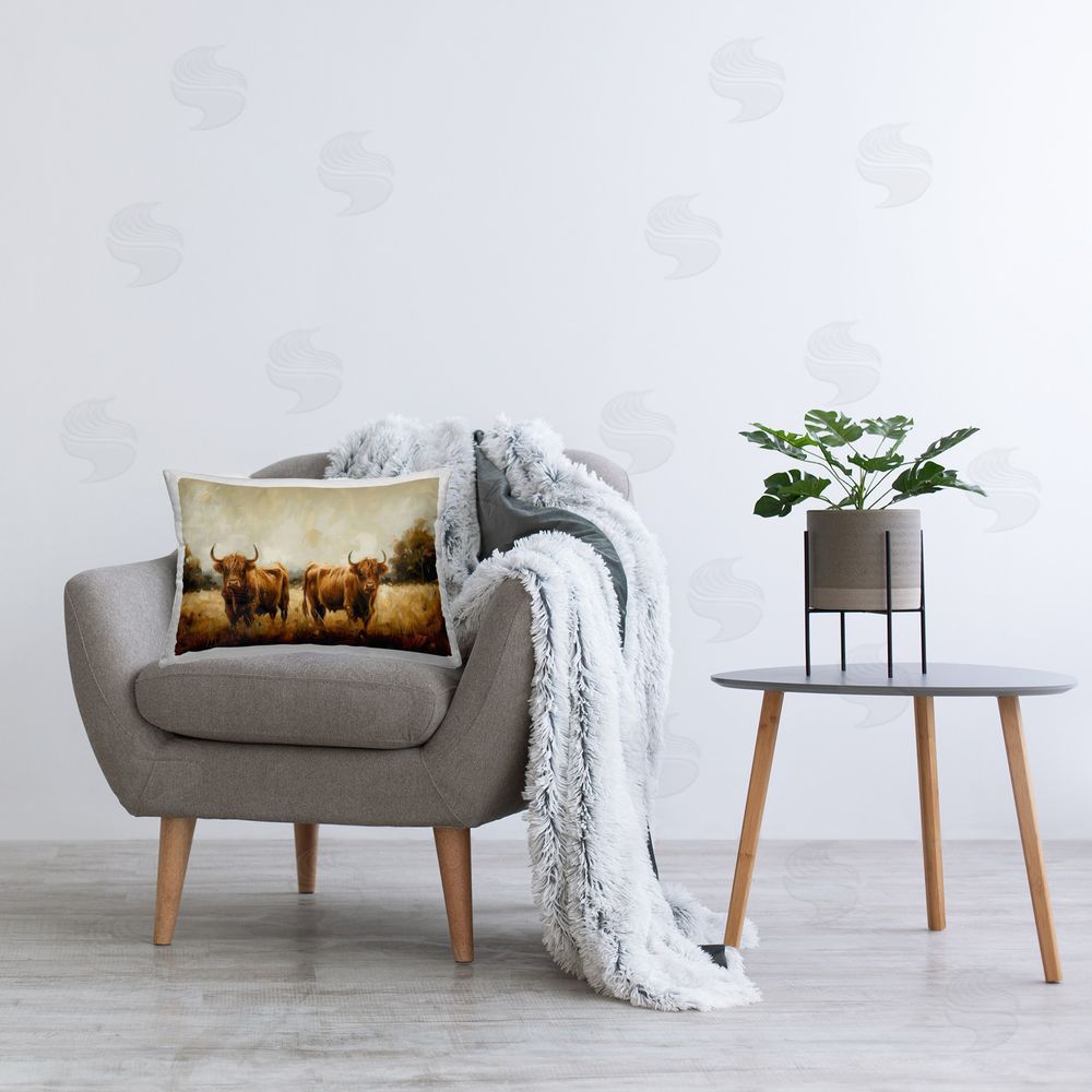 Petal Prints Design Couple of Cows Printed Plush Polyester Throw Pillow On Chair