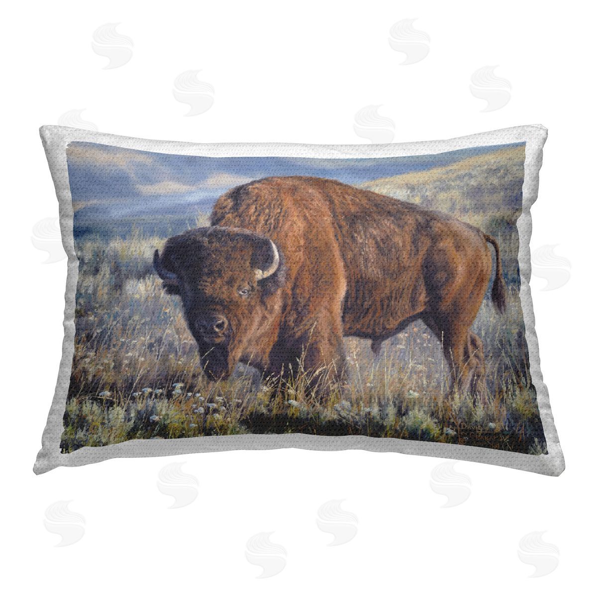 David Graham Prairie King Bison Outdoor Quick-Dry Polyester Printed Throw Pillow