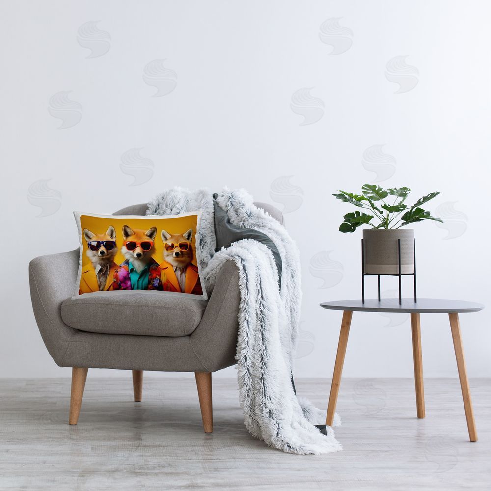 Roozbeh Bahramali Stylish Fashion Foxes Printed Plush Polyester Throw Pillow On Chair