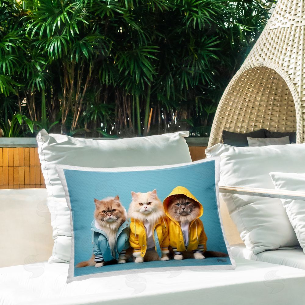 Roozbeh Bahramali Funny Stylish Cats Outdoor Quick-Dry Polyester Printed Throw Pillow in Back Yard