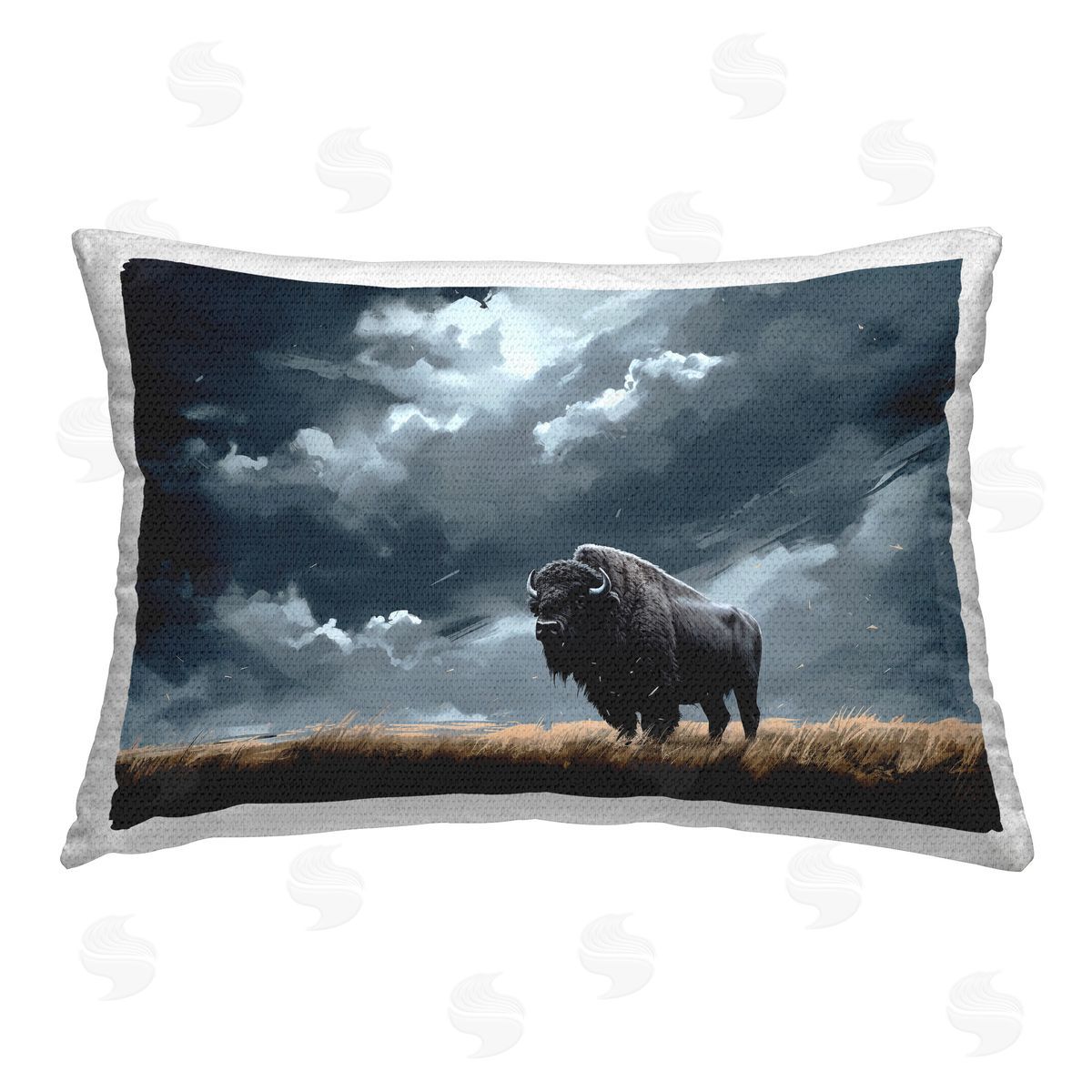 Roozbeh Bahramali Bison Silhouette with Clouds Outdoor Quick-Dry Polyester Printed Throw Pillow