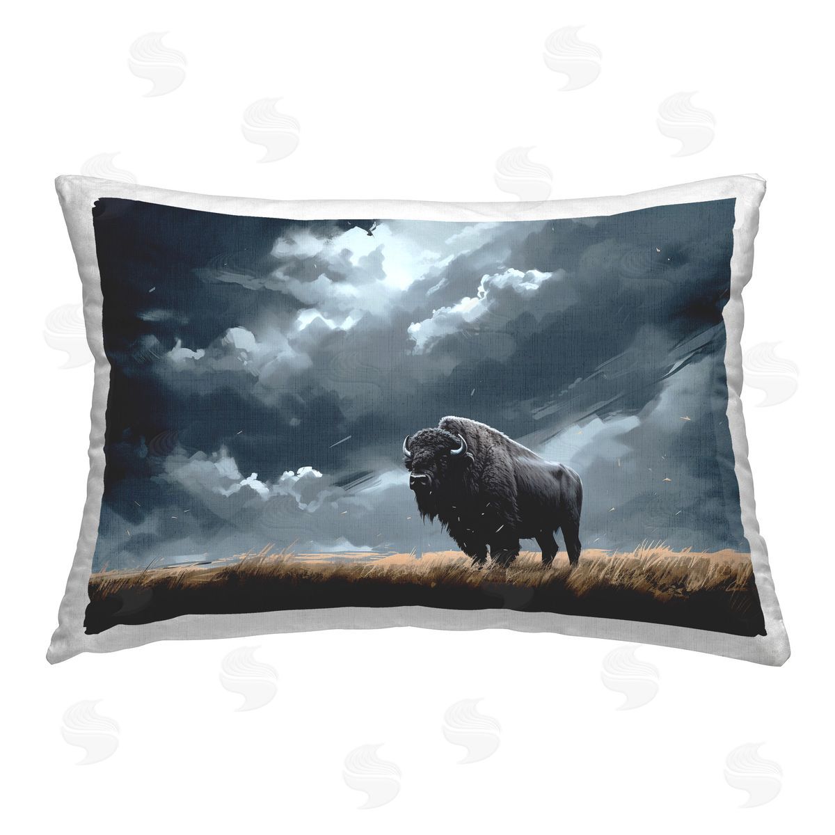 Roozbeh Bahramali Bison Silhouette with Clouds Printed Plush Polyester Throw Pillow