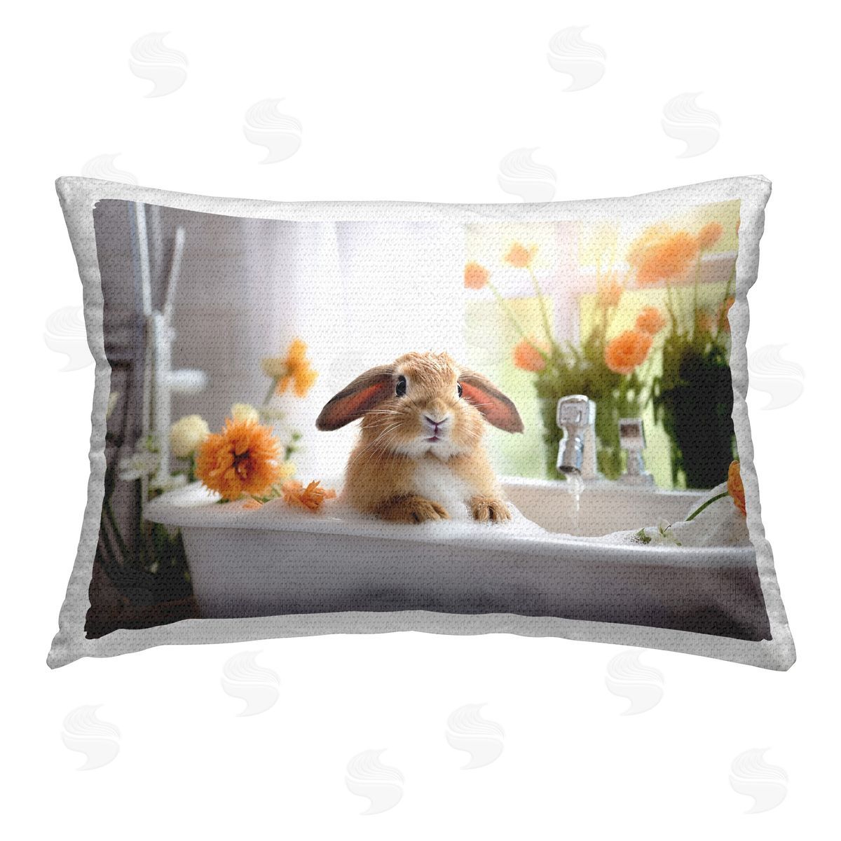 Roozbeh Bahramali Bathing Baby Bunny Outdoor Quick-Dry Polyester Printed Throw Pillow