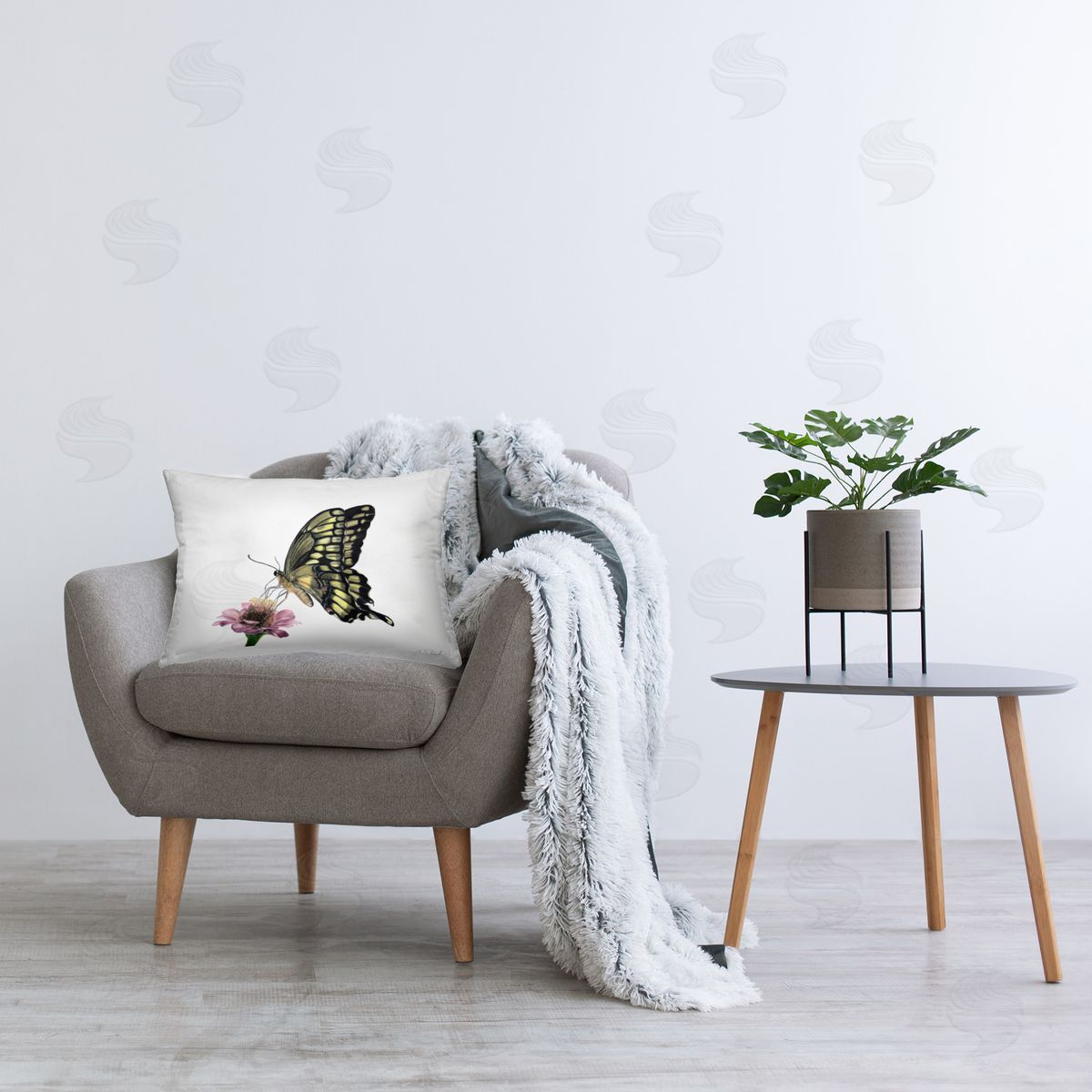 Connie Resch Minimal Butterfly & Flower Printed Plush Polyester Throw Pillow