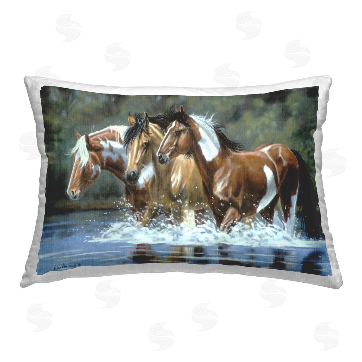 Victoria Schultz Heading Upstream Horses Printed Plush Polyester Throw Pillow