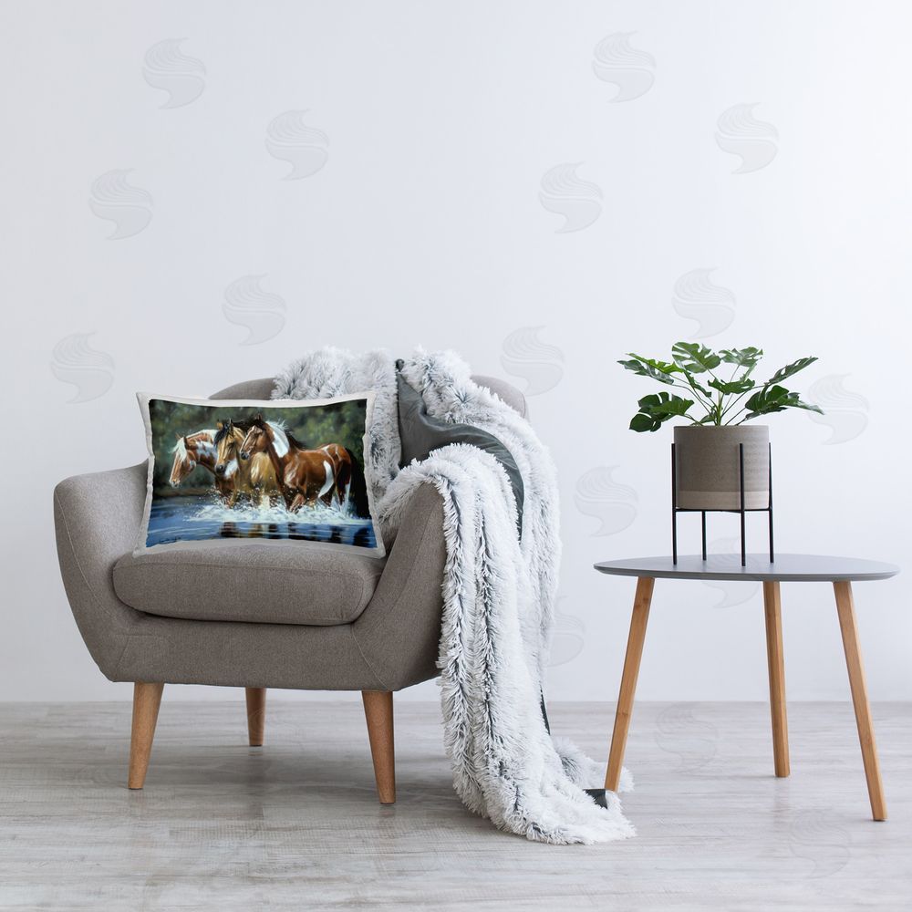 Victoria Schultz Heading Upstream Horses Printed Plush Polyester Throw Pillow On Chair