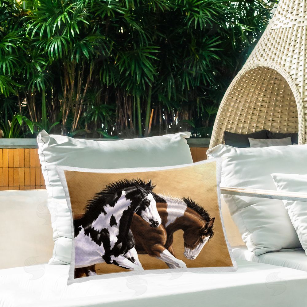 Victoria Schultz Wild & Free Mares Outdoor Quick-Dry Polyester Printed Throw Pillow in Back Yard