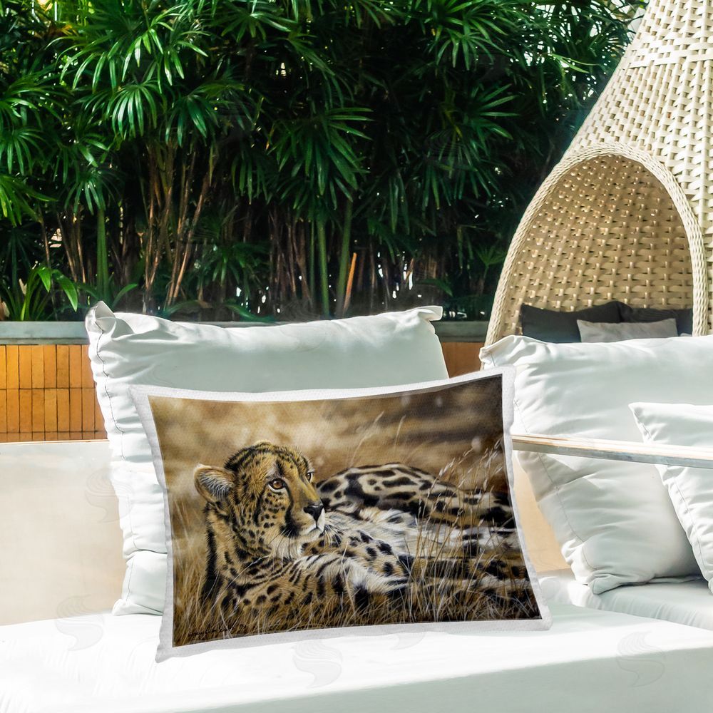 Victoria Schultz Relaxing Leopard Scenery Outdoor Quick-Dry Polyester Printed Throw Pillow in Back Yard