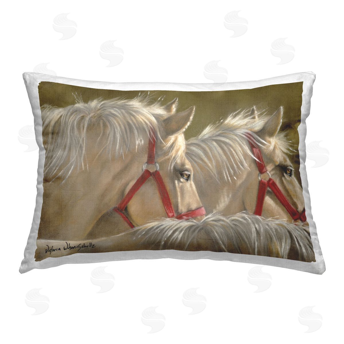 Victoria Schultz Horses with Red Bridles Printed Plush Polyester Throw Pillow