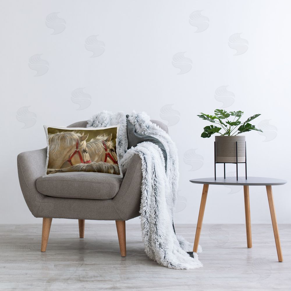 Victoria Schultz Horses with Red Bridles Printed Plush Polyester Throw Pillow On Chair