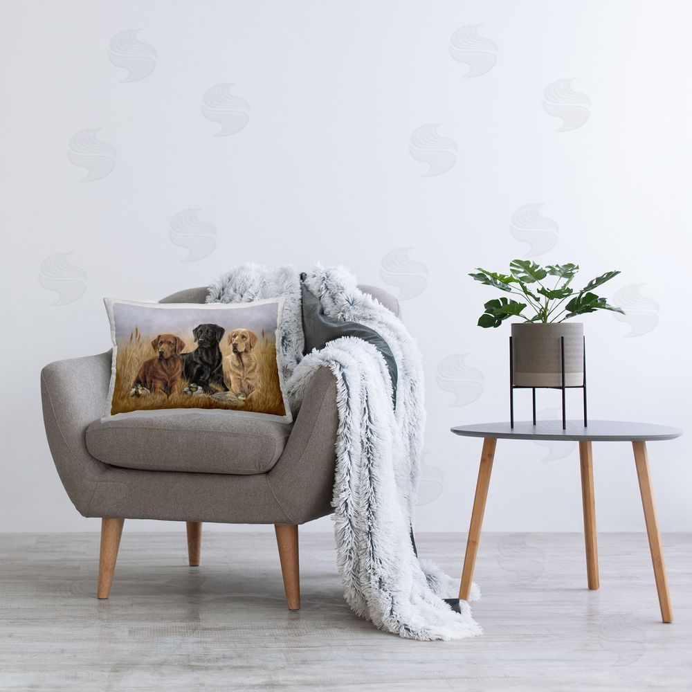 Victoria Schultz Dog Trio & Ducks Printed Plush Polyester Throw Pillow On Chair