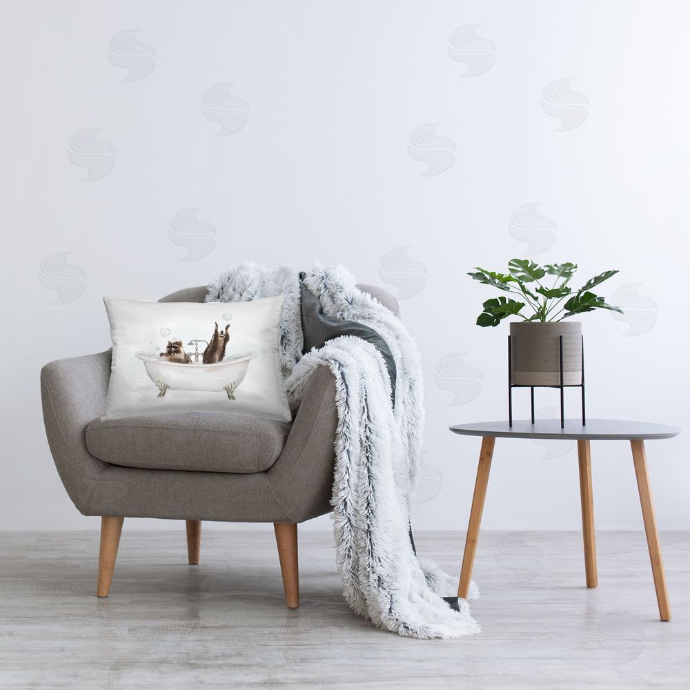 Ziwei Li Raccoons Catching Bubbles Printed Plush Polyester Throw Pillow On Chair