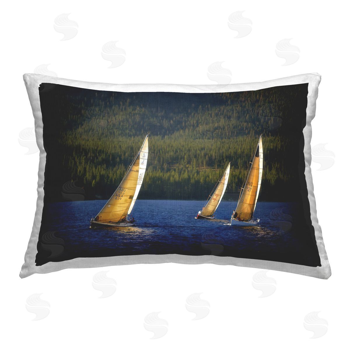 Dennis Frates Floating Sailboat Trio Printed Plush Polyester Throw Pillow