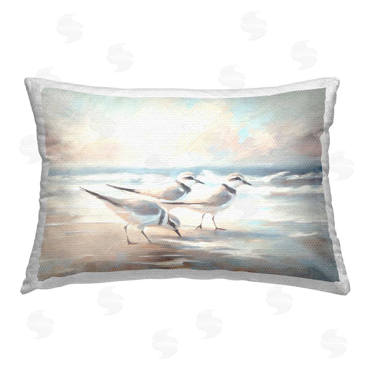 Ramona Murdock Bay with Beach Birds Outdoor Quick-Dry Polyester Printed Throw Pillow