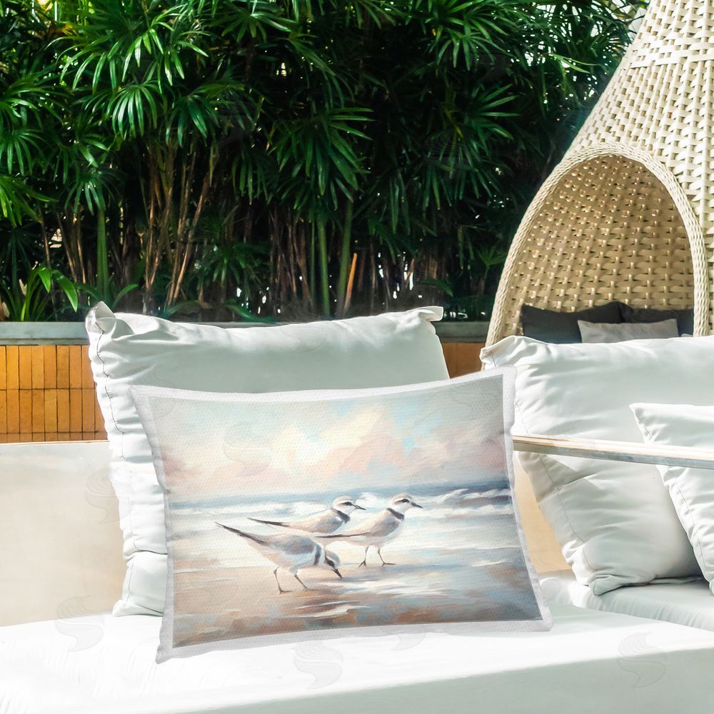 Ramona Murdock Bay with Beach Birds Outdoor Quick-Dry Polyester Printed Throw Pillow in Back Yard