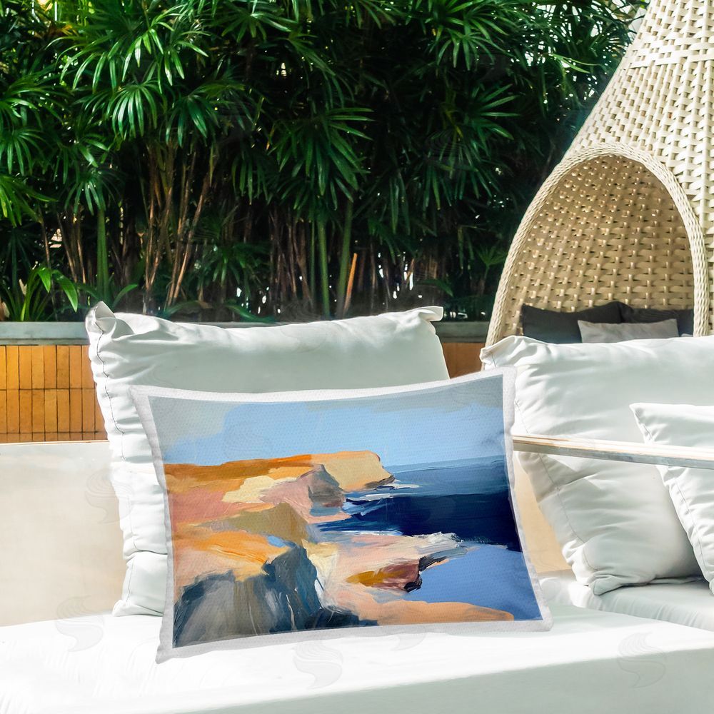 Ramona Murdock Rugged Cliffs Coastline Outdoor Quick-Dry Polyester Printed Throw Pillow in Back Yard