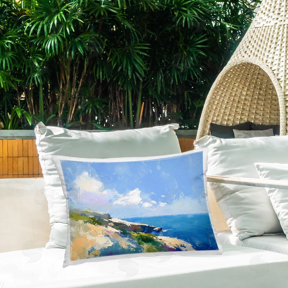 Ramona Murdock Rugged Coastline Landscape Outdoor Quick-Dry Polyester Printed Throw Pillow in Back Yard
