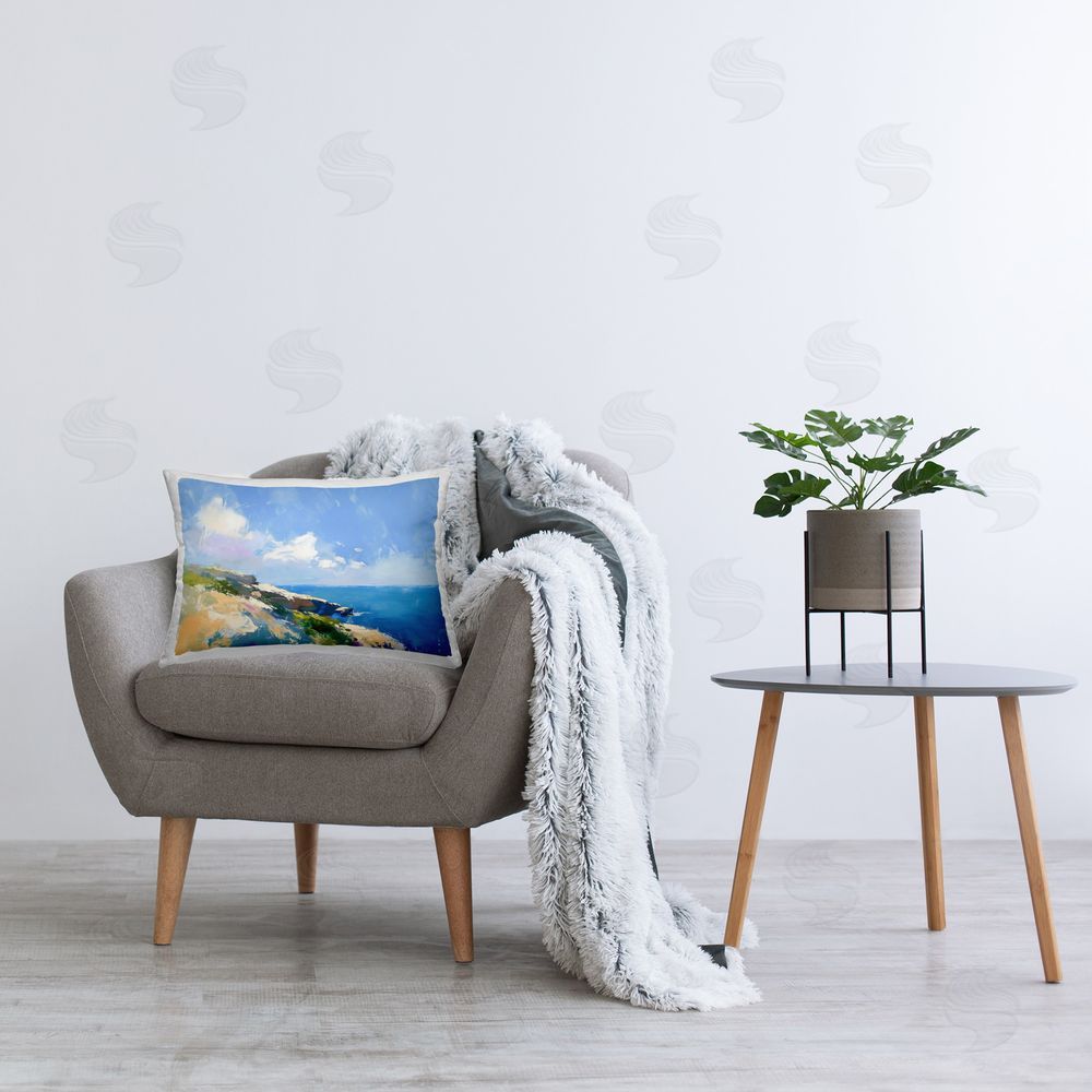 Ramona Murdock Rugged Coastline Landscape Printed Plush Polyester Throw Pillow On Chair