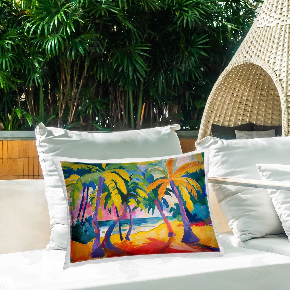 Ramona Murdock Tropical Palm Paradise Outdoor Quick-Dry Polyester Printed Throw Pillow in Back Yard