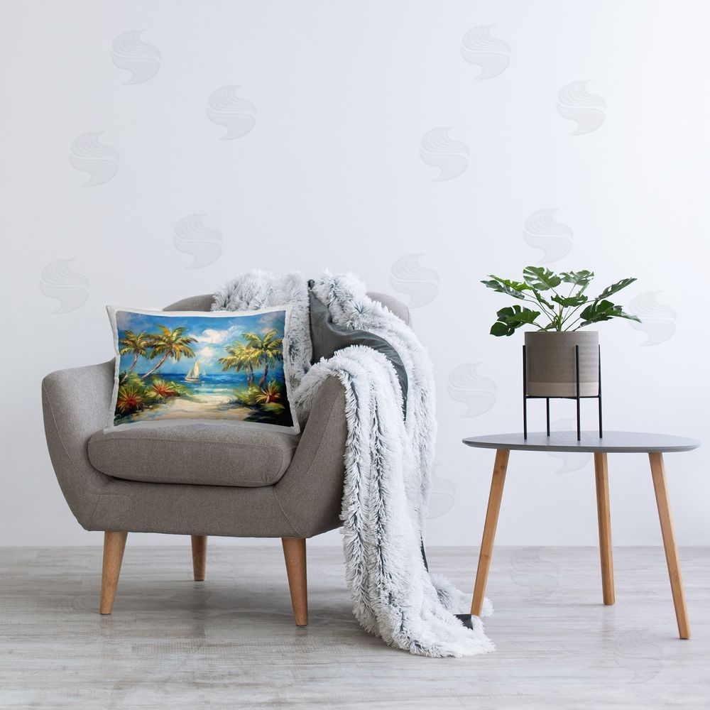 Ramona Murdock Tropical Paradise Harbor Printed Plush Polyester Throw Pillow On Chair