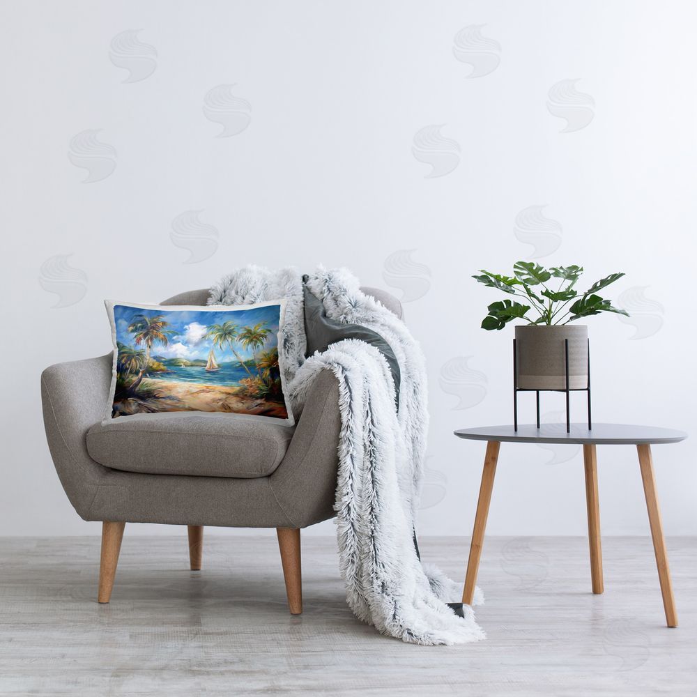 Ramona Murdock Paradise Beach Harbor Printed Plush Polyester Throw Pillow On Chair