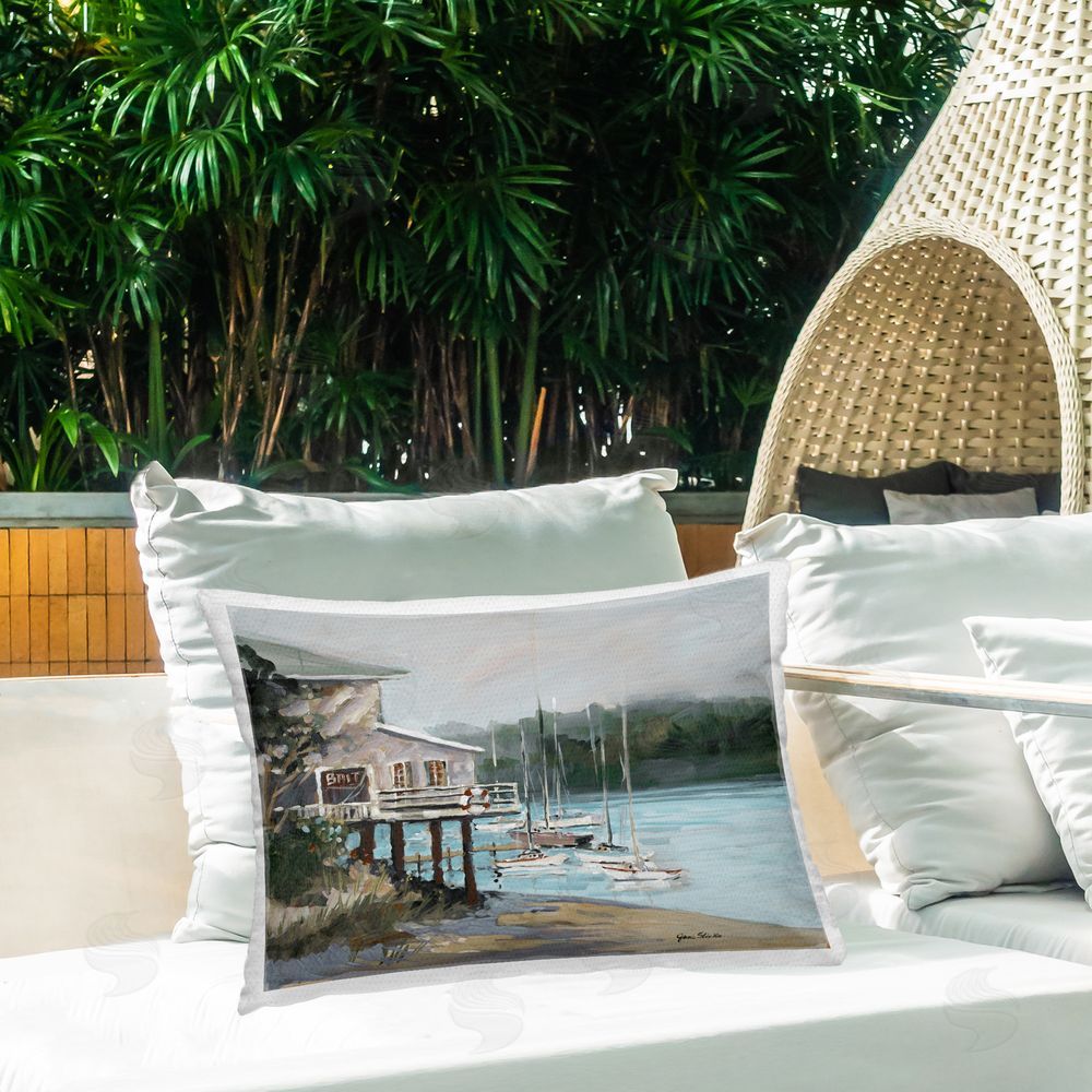 Jane Slivka Boat Marina Harbor Outdoor Quick-Dry Polyester Printed Throw Pillow in Back Yard