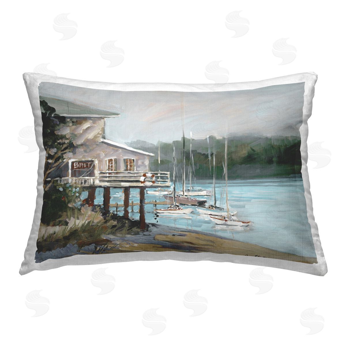 Jane Slivka Boat Marina Harbor Printed Plush Polyester Throw Pillow
