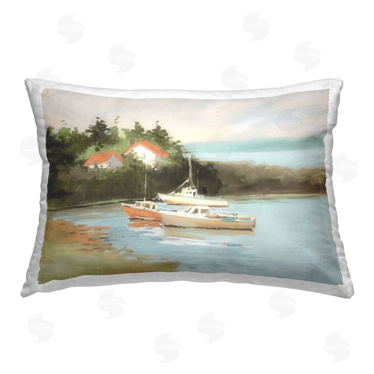 Jane Slivka Calm Boat Harbor Printed Plush Polyester Throw Pillow