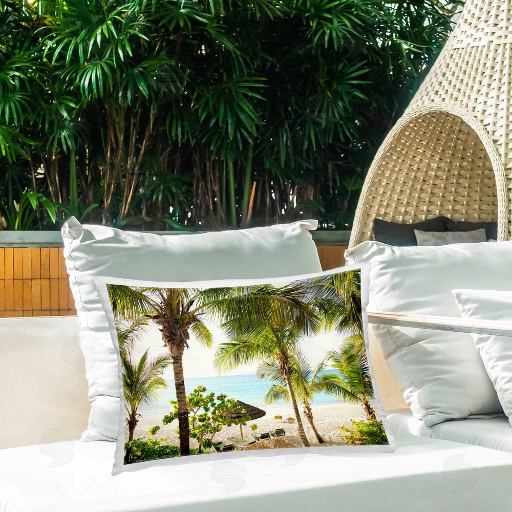 Susan Bryant Tropical Beach Resort Outdoor Quick-Dry Polyester Printed Throw Pillow in Back Yard