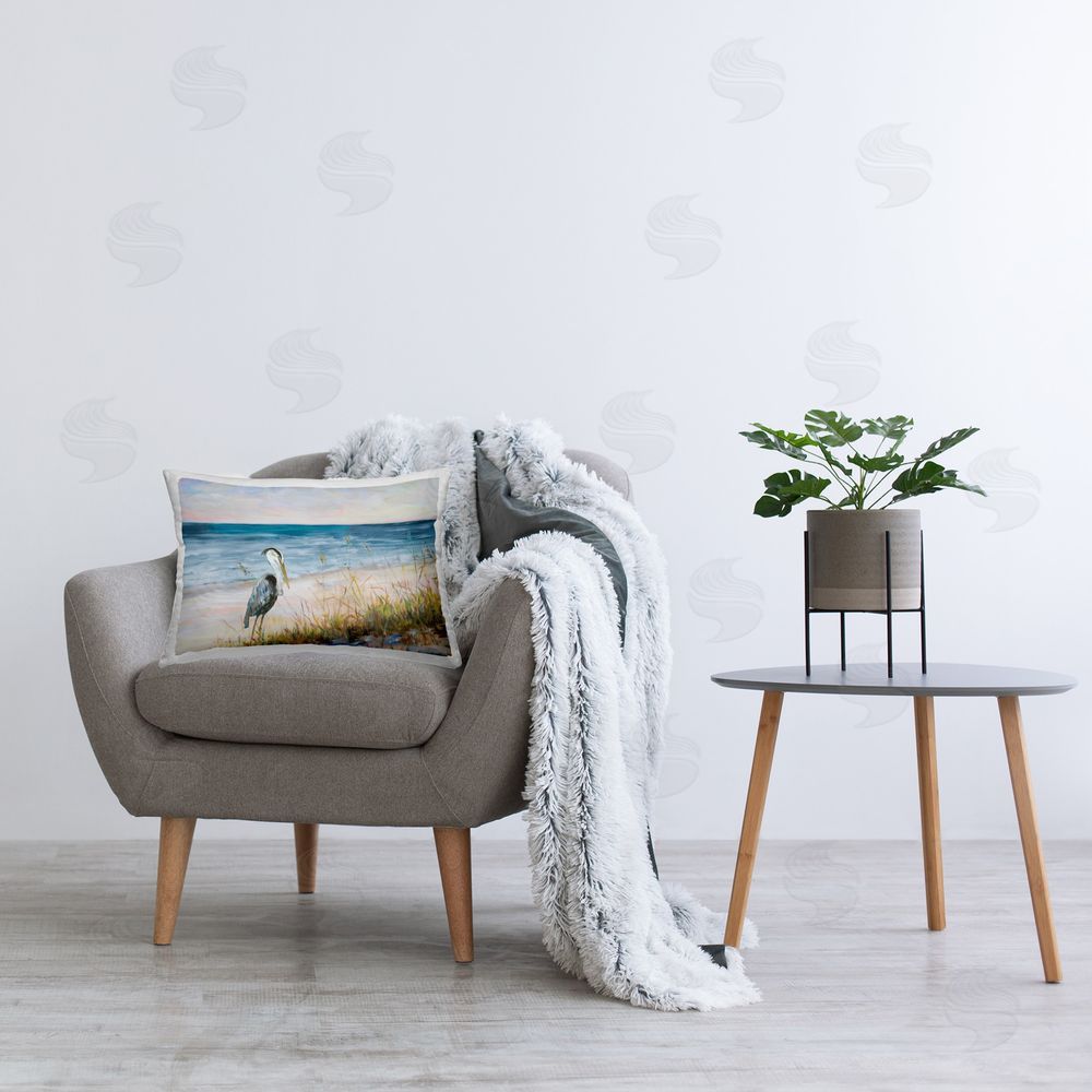 Julie DeRice Calm Pelican on Beach Printed Plush Polyester Throw Pillow On Chair
